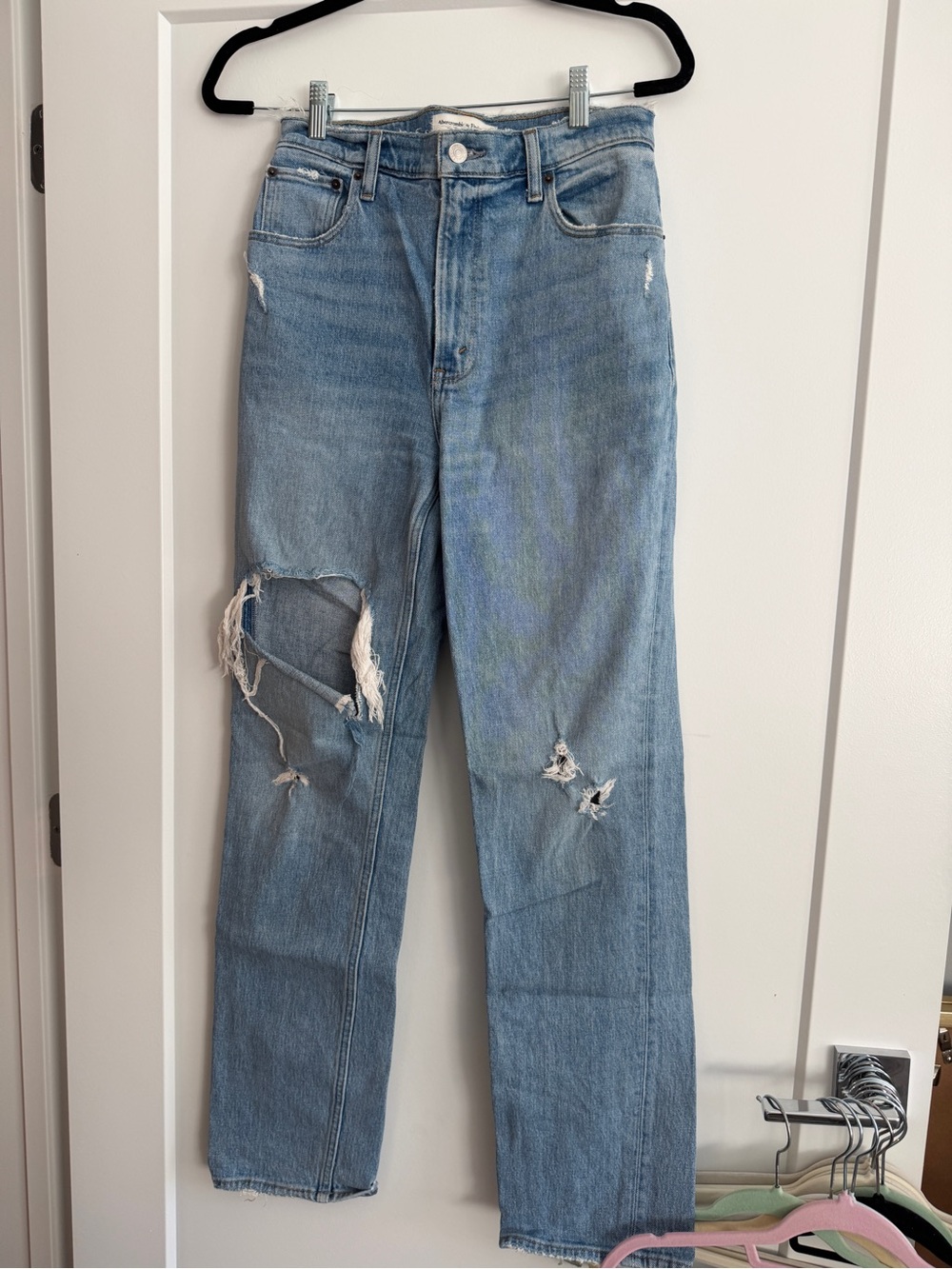Abercrombie & Fitch Light Blue Distressed Straight Leg Jeans